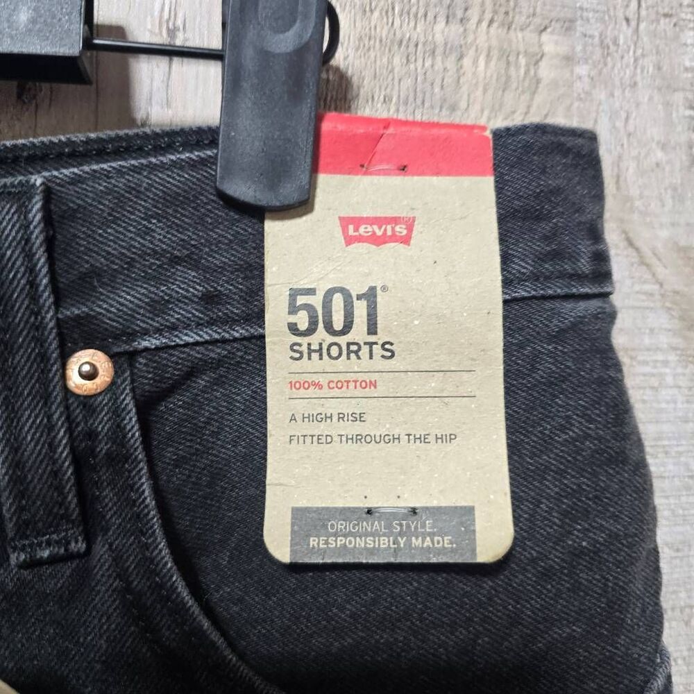 Levi's Black Distressed 501 Jean Shorts - Picture 2 of 6